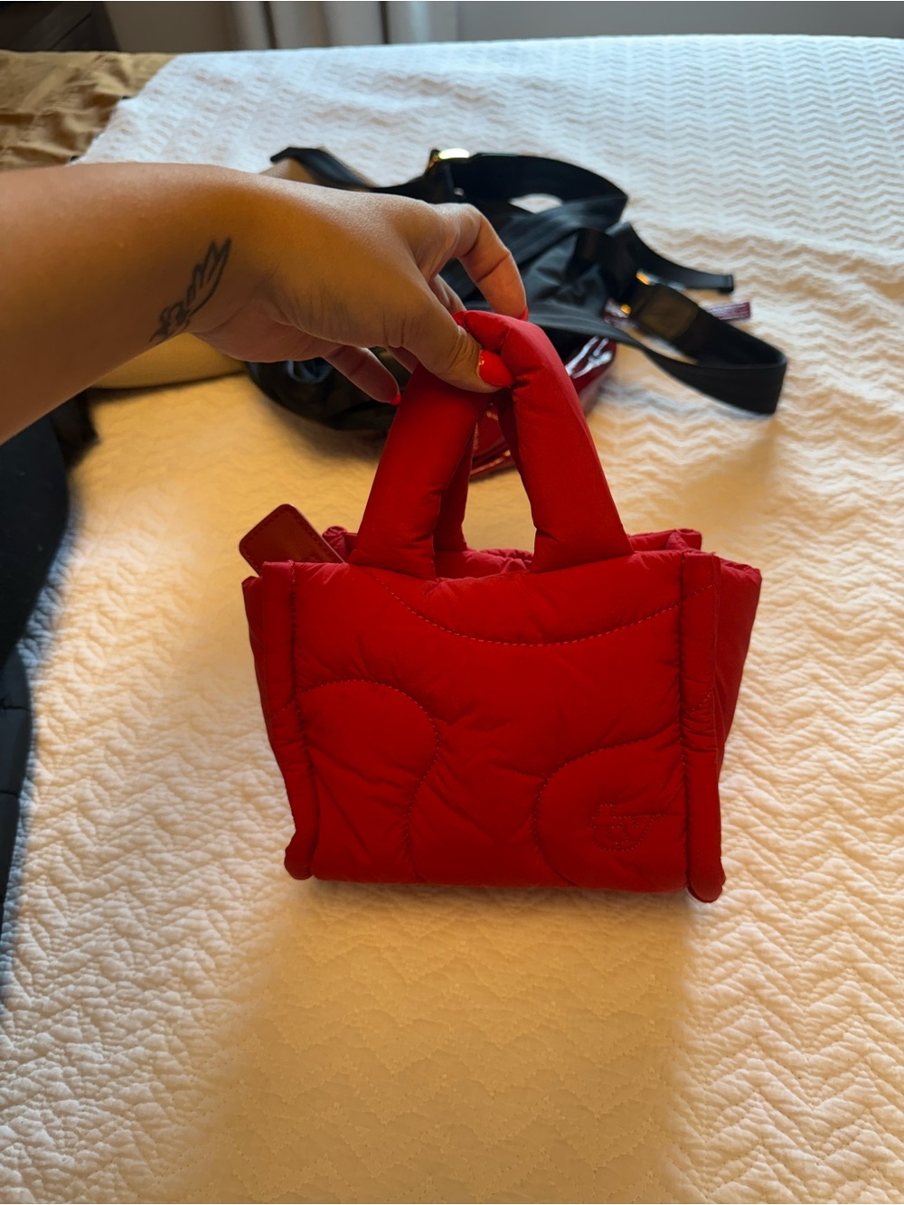 Padded Quilted Mini Tote Bag in Red